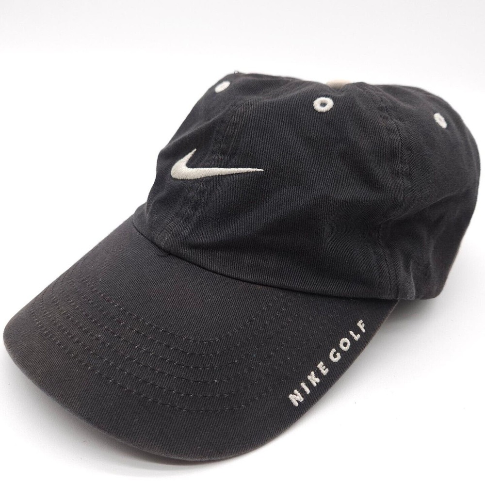 Nike Golf Strapback Hat Baseball‎ Dad Cap Black Swoosh Center Check Adjustable